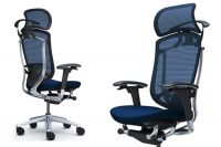 CONTESSA II Polished frame Dark Blue cushion seat Chair with Headrest